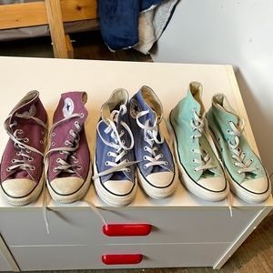Set of 3 pairs of Chuck Taylors size 8. Converse All Stars high tops.